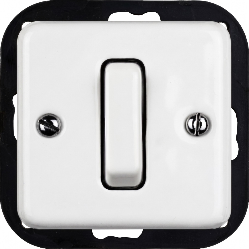 Elhard - Interrupteur unipolaire rétro en céramique n° 1 et prise 230 V avec cadre blanc
