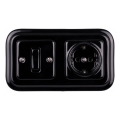 Elhard - Interrupteur unipolaire rétro en céramique n° 1 et prise SCHUKO 230 V avec cadre noir