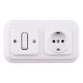 Elhard - Interrupteur unipolaire rétro en céramique n° 1 et prise SCHUKO 230V avec cadre blanc