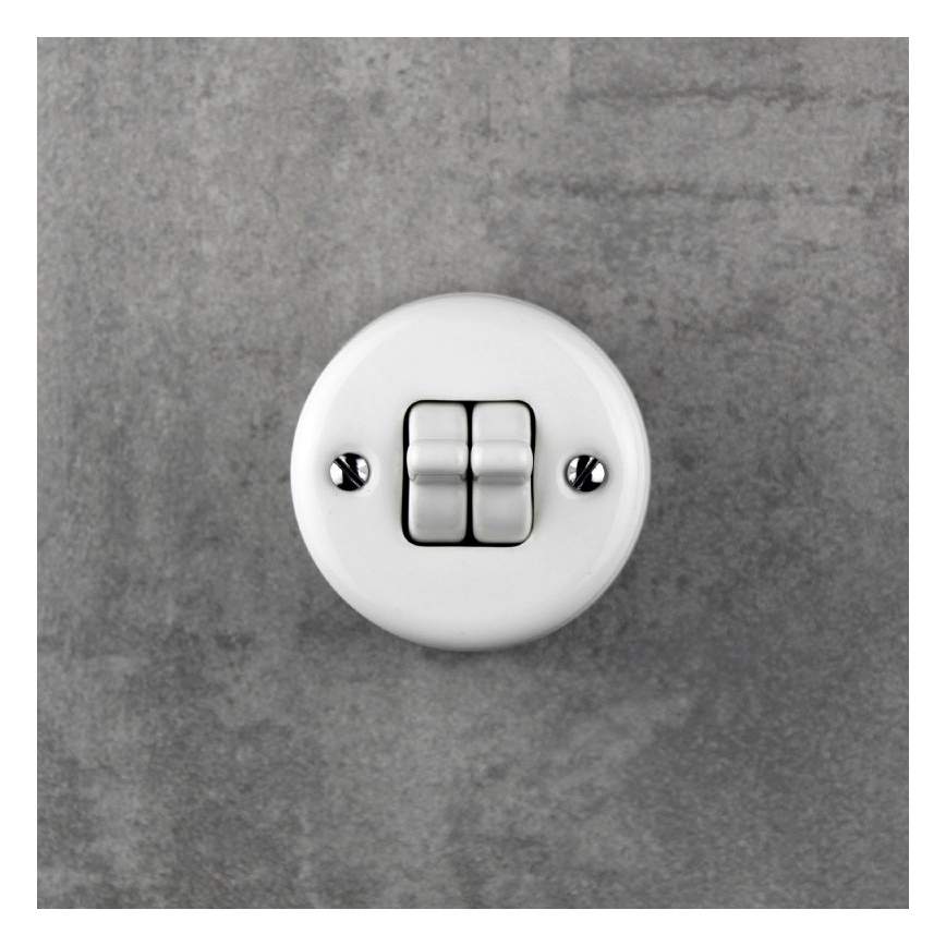 Elhard - Interrupteur va-et-vient double rétro en céramique à bascule, n° 6+6, blanc