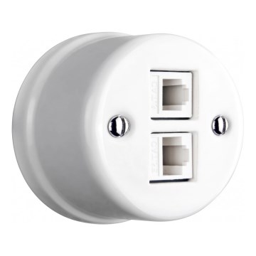 Elhard - Prise de données rétro en céramique, 2 ports RJ45, blanche