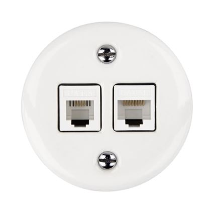 Elhard - Prise de données rétro en céramique, 2 ports RJ45, blanche