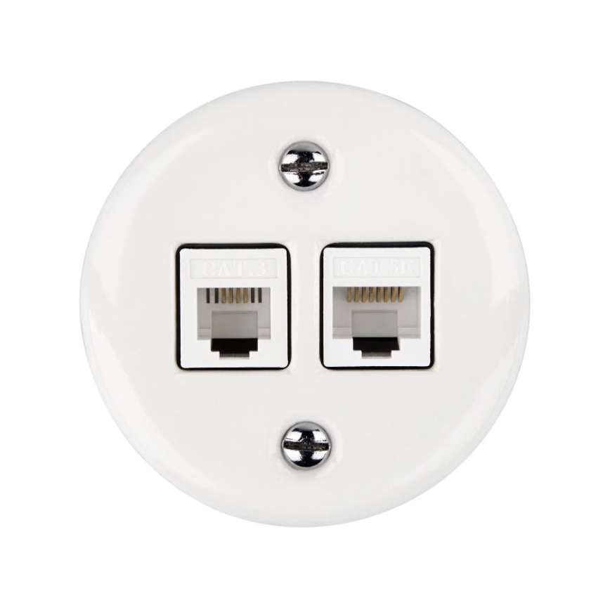 Elhard - Prise de données rétro en céramique, 2 ports RJ45, blanche