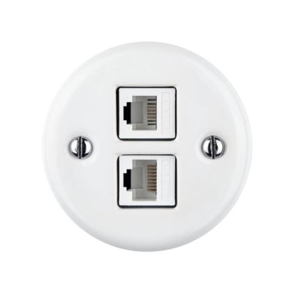 Elhard - Prise de données rétro en céramique, 2 ports RJ45, blanche