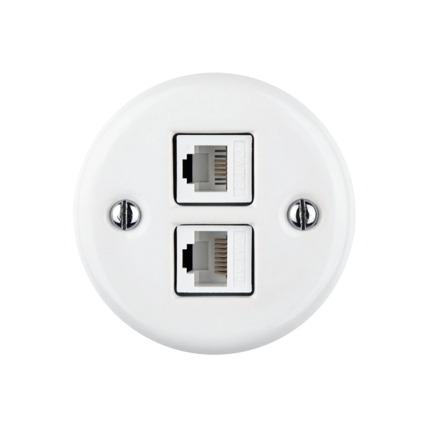 Elhard - Prise de données rétro en céramique, 2 ports RJ45, blanche