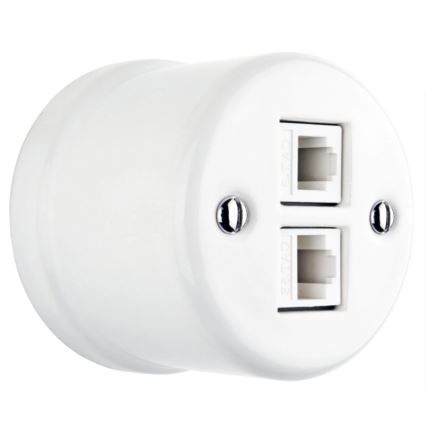 Elhard - Prise de données rétro en céramique, 2 ports RJ45, blanche