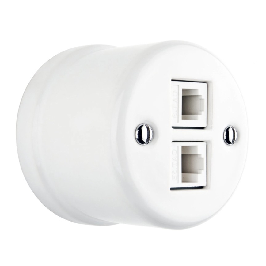 Elhard - Prise de données rétro en céramique, 2 ports RJ45, blanche