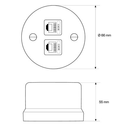 Elhard - Prise de données rétro en céramique, 2 ports RJ45, blanche