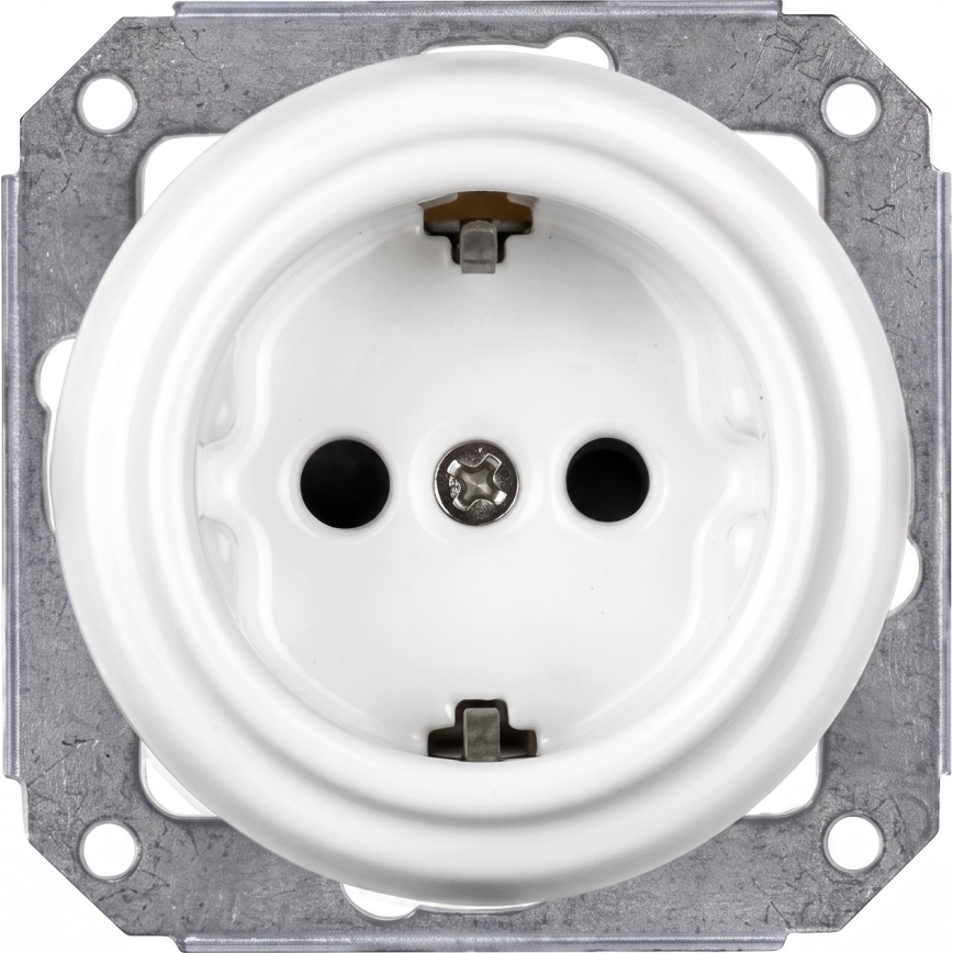 Elhard - Double prise murale rétro en céramique avec cadre SCHUKO 230 V blanc/bois clair