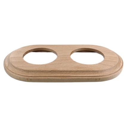 Elhard - Double prise murale rétro en céramique avec cadre SCHUKO 230 V blanc/bois clair