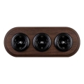 Elhard - Prise domestique rétro triple en céramique avec cadre SCHUKO 230V noir/bois foncé
