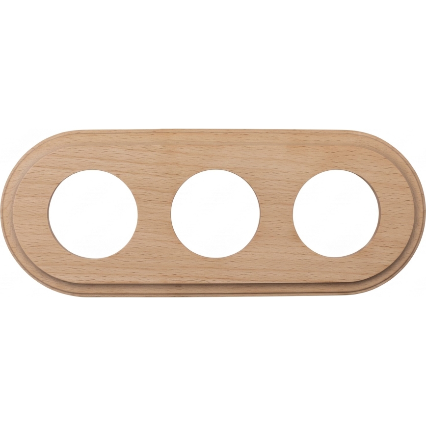 Elhard - Prise murale triple en céramique au style rétro avec cadre 230V blanc/bois clair