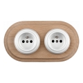 Elhard - Prise double en céramique au style rétro pour usage domestique avec cadre 230V blanc/bois clair