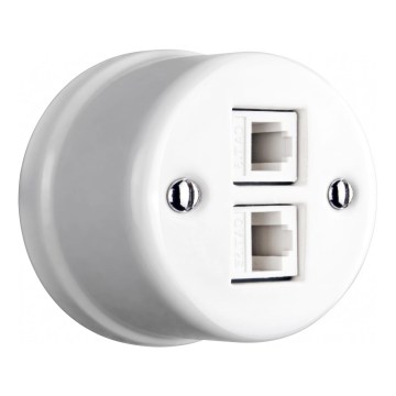 Elhard - Prise murale de données en céramique au style rétro, 2x RJ45, blanche