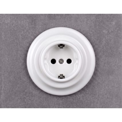 Elhard - Prise murale domestique rétro en céramique avec cadre SCHUKO 230V blanche
