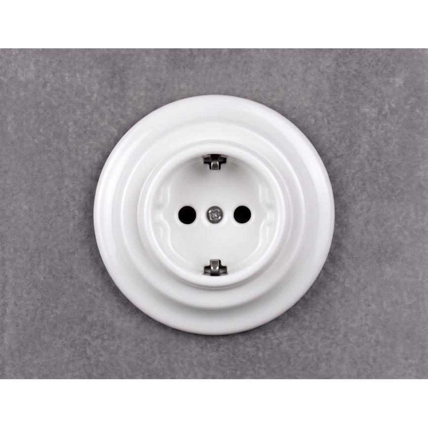 Elhard - Prise murale domestique rétro en céramique avec cadre SCHUKO 230V blanche