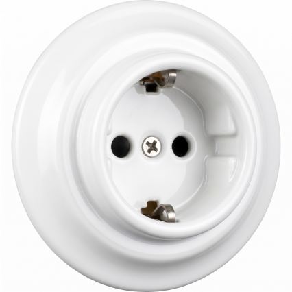Elhard - Prise murale domestique rétro en céramique avec cadre SCHUKO 230V blanche