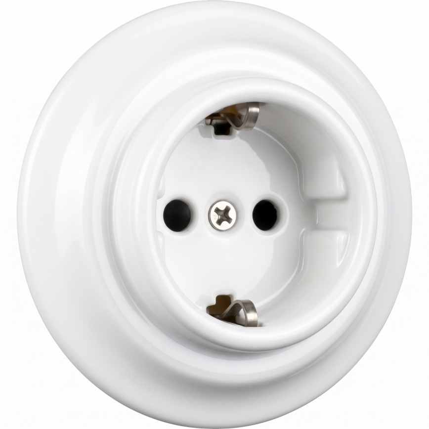 Elhard - Prise murale domestique rétro en céramique avec cadre SCHUKO 230V blanche