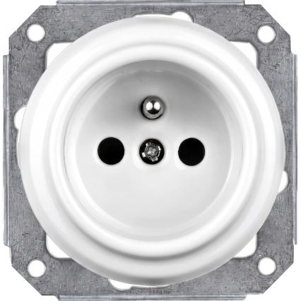 Elhard - Double prise murale rétro en céramique avec cadre 230V blanc/bois foncé