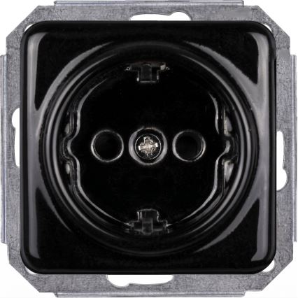 Elhard - Prise murale double rétro en céramique avec cadre SCHUKO 230 V, noire