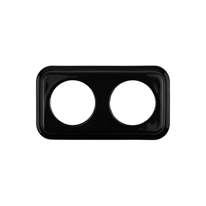 Elhard - Prise murale double rétro en céramique avec cadre SCHUKO 230 V, noire