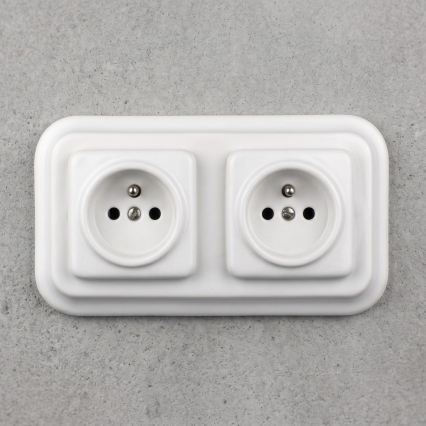 Elhard - Prise murale double rétro en céramique avec enjoliveur, 230 V, blanche