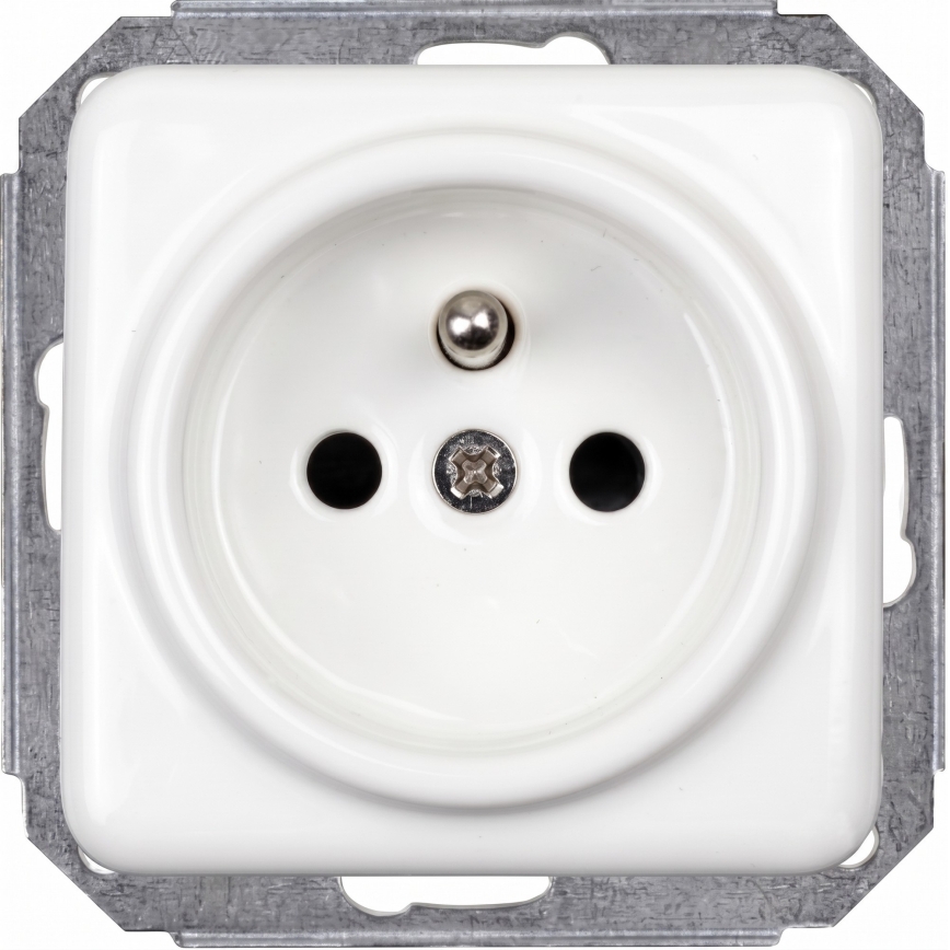 Elhard - Prise murale double rétro en céramique avec enjoliveur, 230 V, blanche