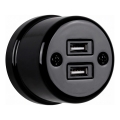 Elhard - Prise murale rétro en céramique 2x USB-A noire