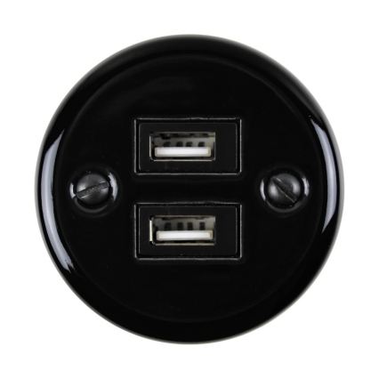 Elhard - Prise murale rétro en céramique 2x USB-A noire