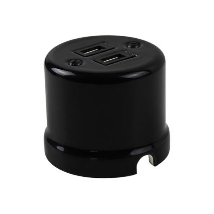 Elhard - Prise murale rétro en céramique 2x USB-A noire