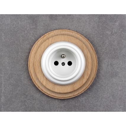 Elhard - Prise murale rétro en céramique avec cadre, 230 V, blanche/bois clair
