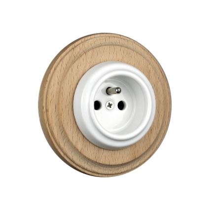 Elhard - Prise murale rétro en céramique avec cadre, 230 V, blanche/bois clair