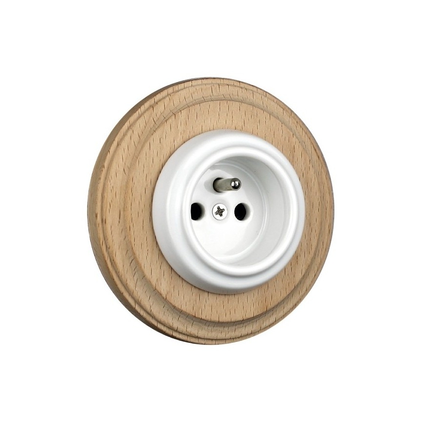 Elhard - Prise murale rétro en céramique avec cadre, 230 V, blanche/bois clair
