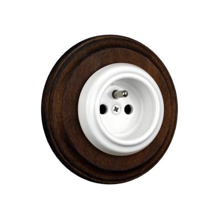 Elhard - Prise murale rétro en céramique avec cadre 230V blanc/bois foncé