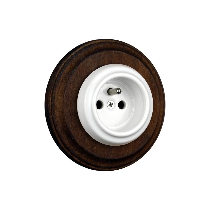 Elhard - Prise murale rétro en céramique avec cadre 230V blanc/bois foncé