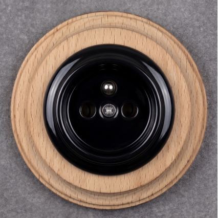 Elhard - Prise murale rétro en céramique avec cadre 230V noir/bois clair