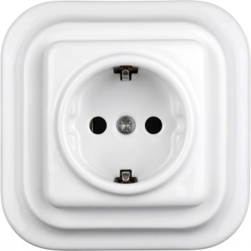 Elhard - Prise murale rétro en céramique avec cadre SCHUKO 230 V blanche