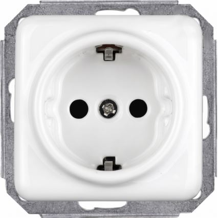 Elhard - Prise murale rétro en céramique avec cadre SCHUKO 230 V blanche