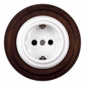Elhard - Prise murale rétro en céramique avec cadre SCHUKO 230V blanc/bois foncé