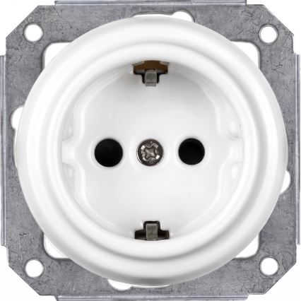 Elhard - Prise murale rétro en céramique pour usage domestique avec cadre SCHUKO 230V blanc/bois clair
