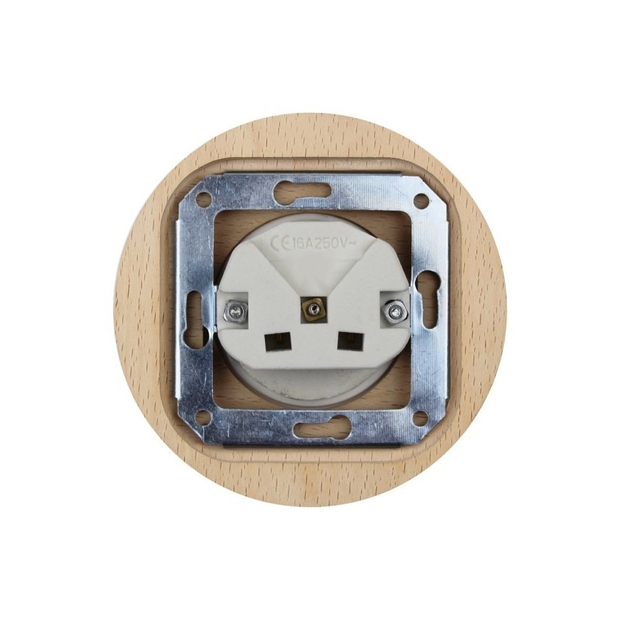 Elhard - Prise murale rétro en céramique pour usage domestique avec cadre SCHUKO 230V blanc/bois clair