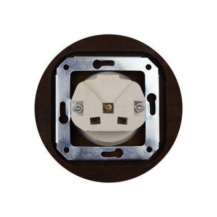 Elhard - Prise murale rétro en céramique avec cadre SCHUKO 230V noir/bois foncé