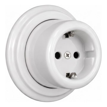 Elhard - Prise murale rétro en céramique pour usage domestique avec cadre SCHUKO 230 V blanche