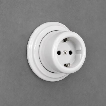 Elhard - Prise murale rétro en céramique pour usage domestique avec cadre SCHUKO 230 V blanche