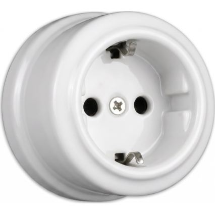 Elhard - Prise murale rétro en céramique pour usage domestique avec cadre SCHUKO 230 V blanche