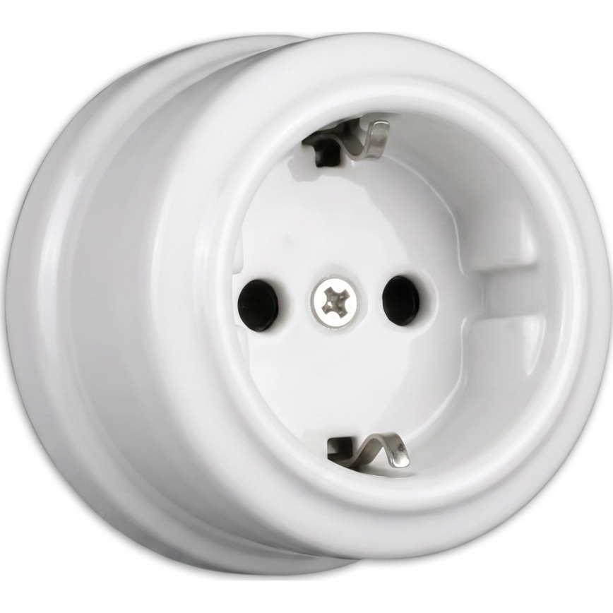 Elhard - Prise murale rétro en céramique pour usage domestique avec cadre SCHUKO 230 V blanche