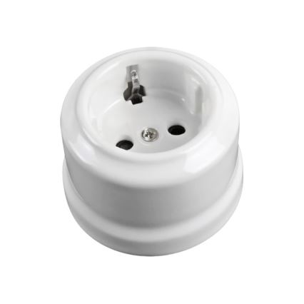 Elhard - Prise murale rétro en céramique pour usage domestique avec cadre SCHUKO 230 V blanche