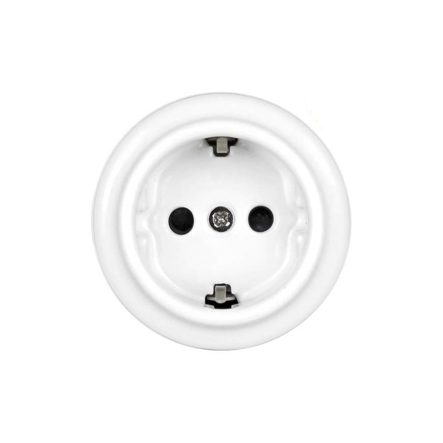 Elhard - Prise murale rétro en céramique pour usage domestique avec cadre SCHUKO 230 V blanche