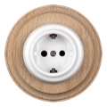 Elhard - Prise murale rétro en céramique pour usage domestique avec cadre SCHUKO 230V blanc/bois clair