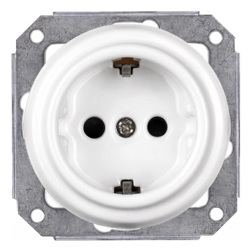Elhard - Prise murale rétro en céramique SCHUKO 230 V, sans cadre, blanche